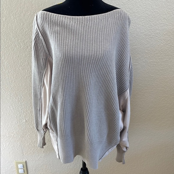 Free People City Of Stars Boat Neck Knit Peep Shoulder Sweater - Picture 2 of 8